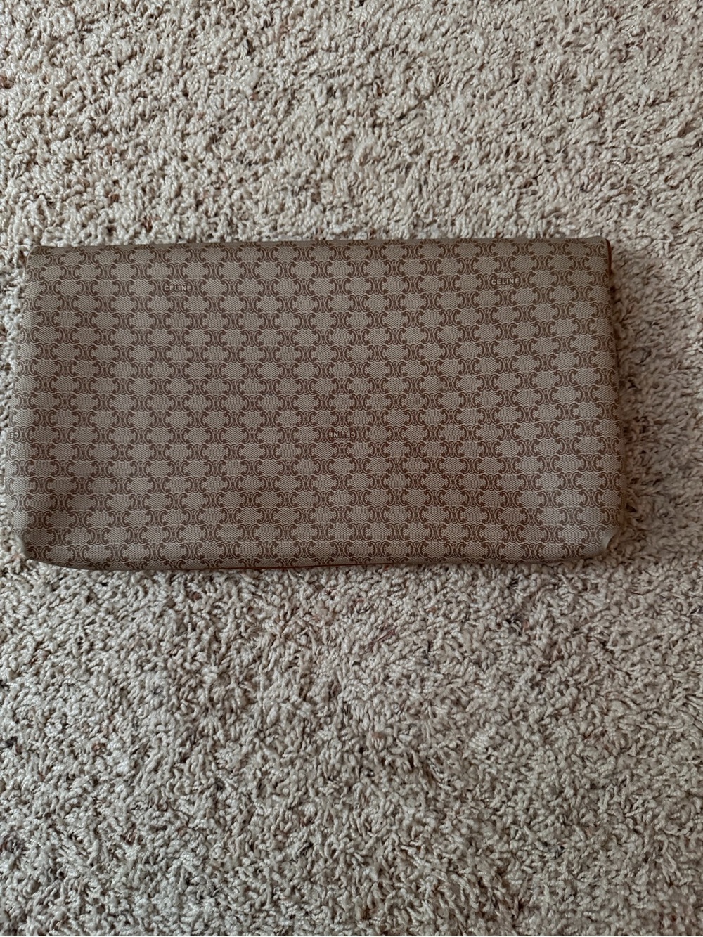 Celine Triomphe Canvas Fold-Over Clutch in Beige and Brown Trim - Picture 5 of 14